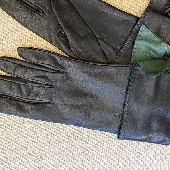LEATHER Hand-Stitch Made in ITALY Paloma PALOMA PICASSO Gloves w/LEATHER CUFFS - Picture 16 of 16